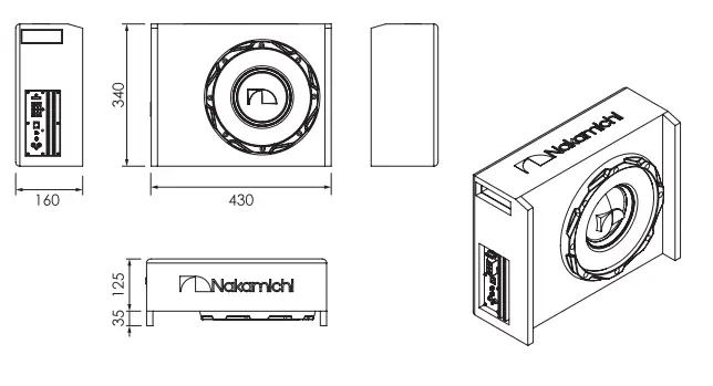 Nakamichi NBX25M Pro 10 Inch Active Subwoofer Box - dimensions