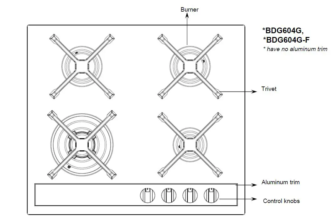Bellini BDG604G Black Glass Top Surface Built-in Gas Cooktop fig-2