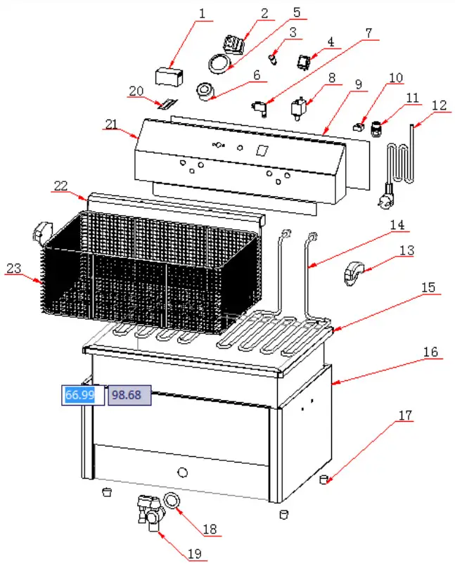 ggm gastro EFJ 30 30 liters Electric Deep Fryer-Product exploded drawing