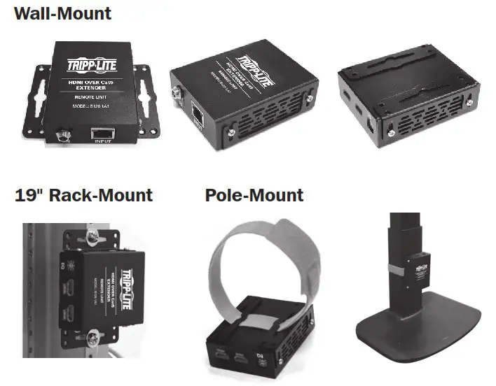 TRIPP LITE B127A 1A1 BCBH 4K HDMI Over Cat6 and KVM Extender Kit - Mounting Instructions