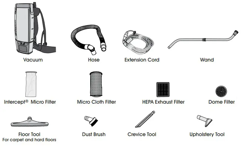 ULINE Industrial Backpack Vacuums PARTS