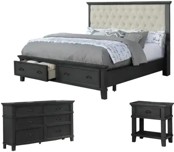 Best Quality Furniture SAN-EK3 Sandy 3 Piece Cappuccino Eastern King Platform Storage Bedroom Set