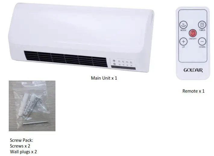 Goldair GCW220 2000W Ceramic Wall Heater - Components