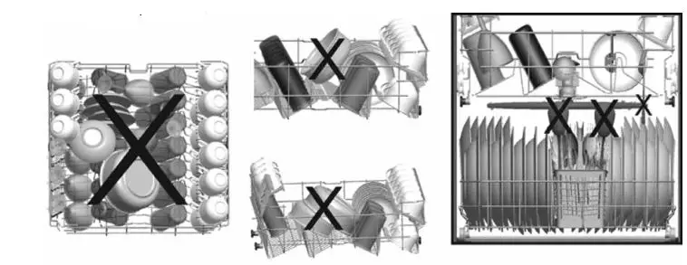 Westinghouse DISHWASHER - Examples of incorrect loading