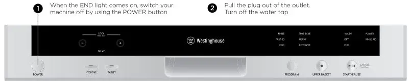 Westinghouse DISHWASHER - Switching the machine off