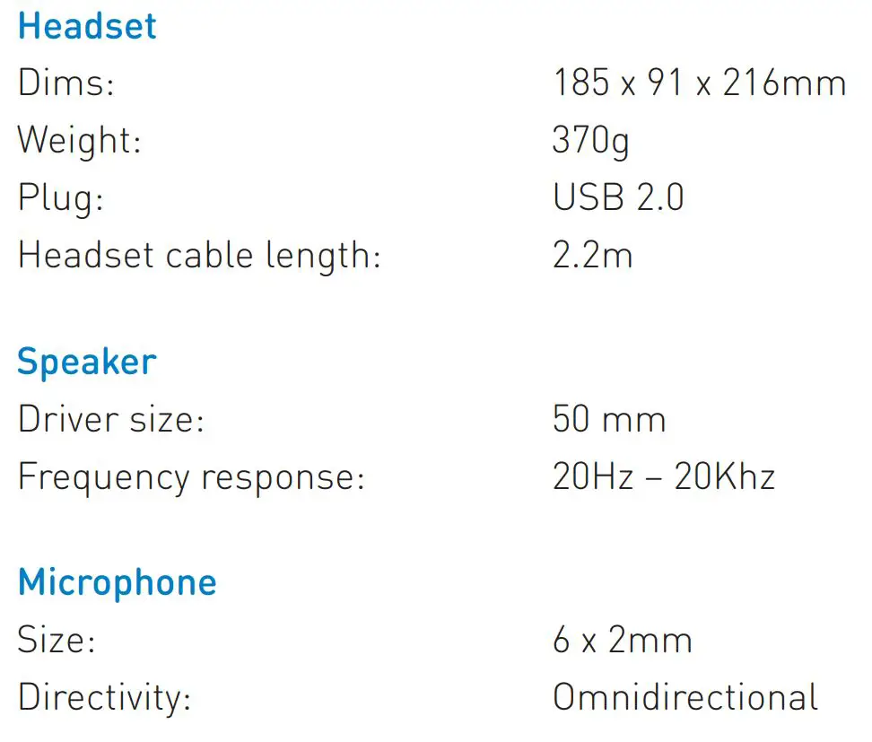 MIXX RapidX GX2 Over-Ear 7.1 Wired Gaming Headset User Manual - TECHNICAL SPECS