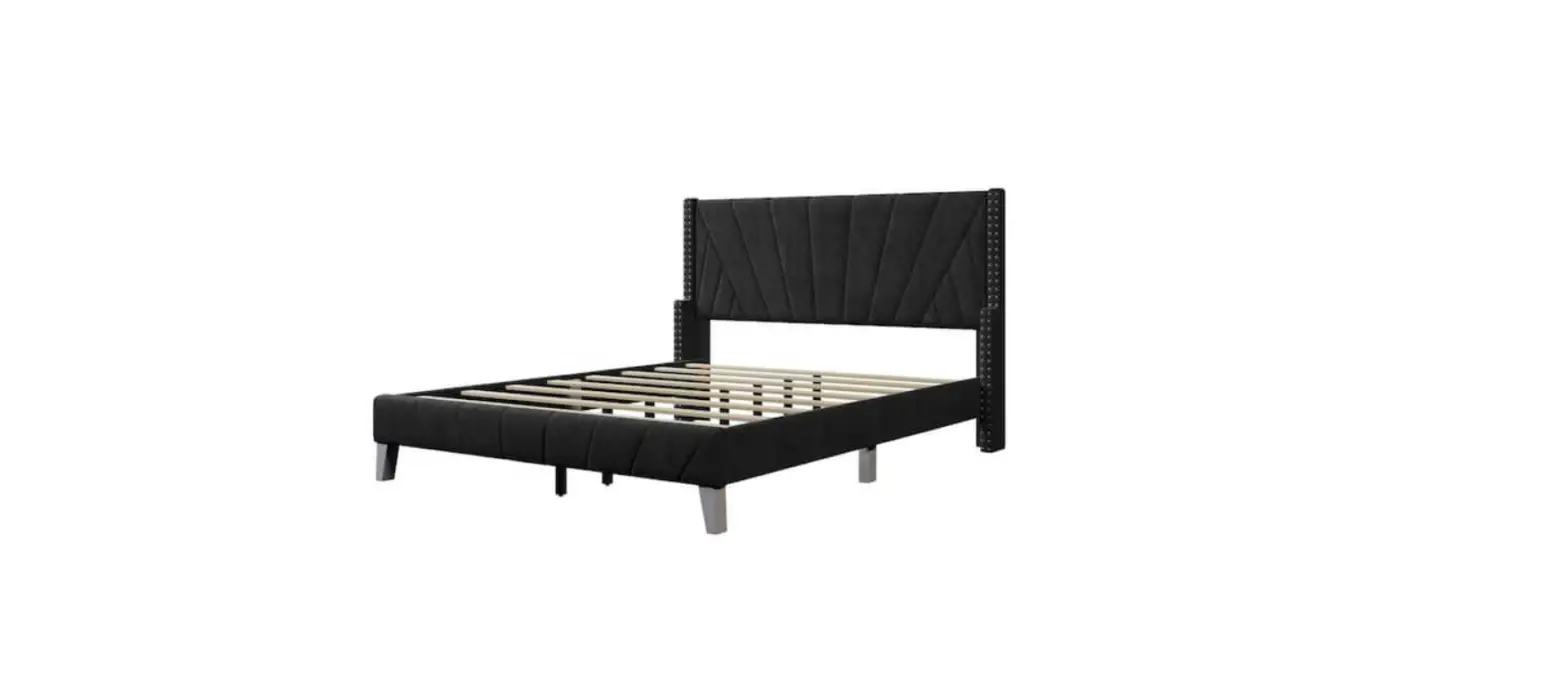 Homedepot Sxb0812aab Black Velvet Upholstered Frame Queen Platform Bed With Channel Tufting And Nailhead Trim User Guide