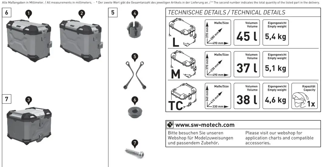 SW-MOTECH KFT.13.849.70000-B Aluminum Case System Instruction Manual - Parts List