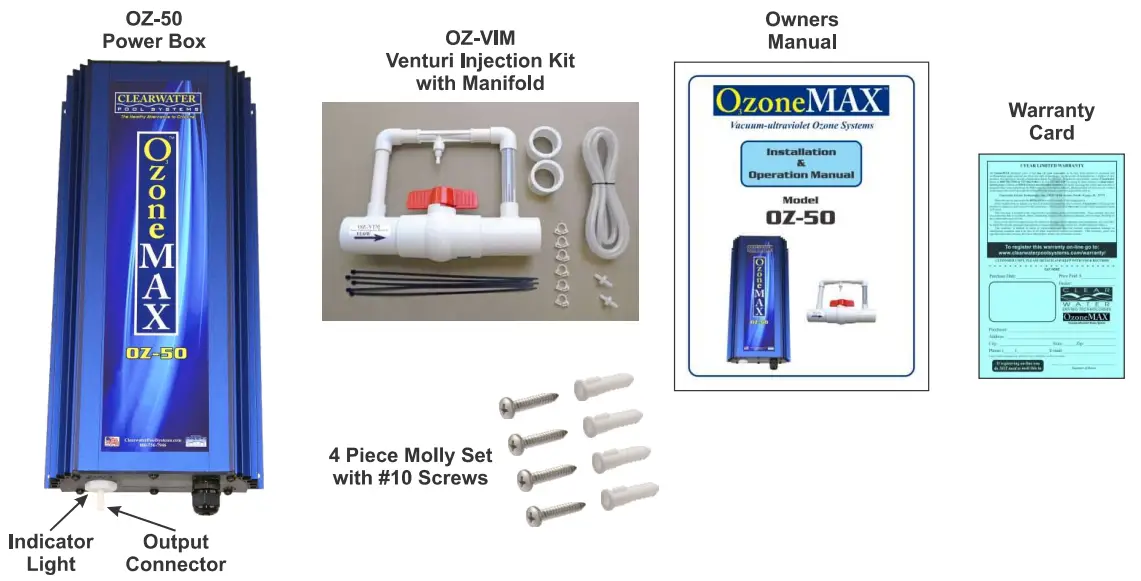 CLEARWATER POOL SYSTEMS OZ 50 Vacuum Ultraviolet Ozone Systems-fig1