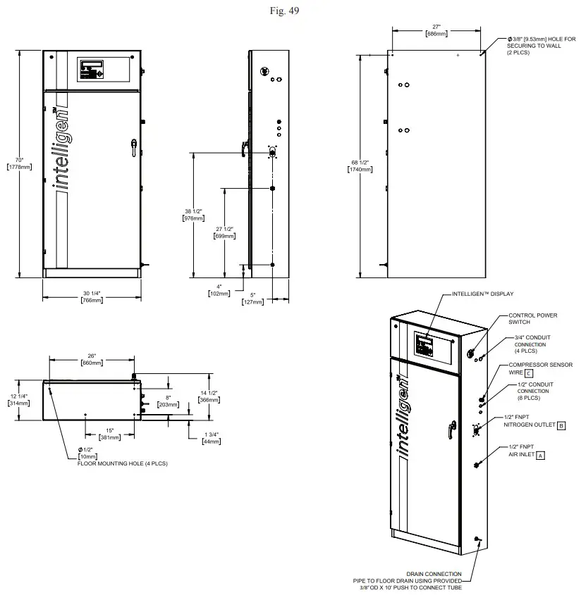 POTTER INS 2500 Nitrogen Generator - Cabinet Dimensional Drawings