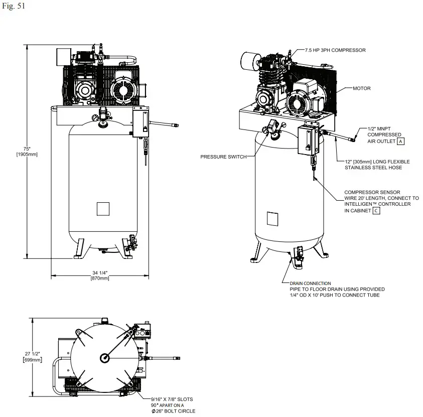POTTER INS 2500 Nitrogen Generator - Compressor Dimensional Drawings