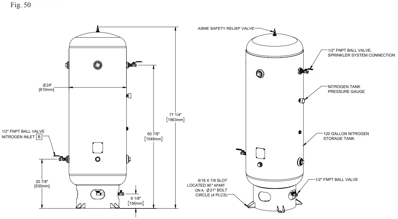 POTTER INS 2500 Nitrogen Generator - Nitrogen Tank Dimensional Drawings