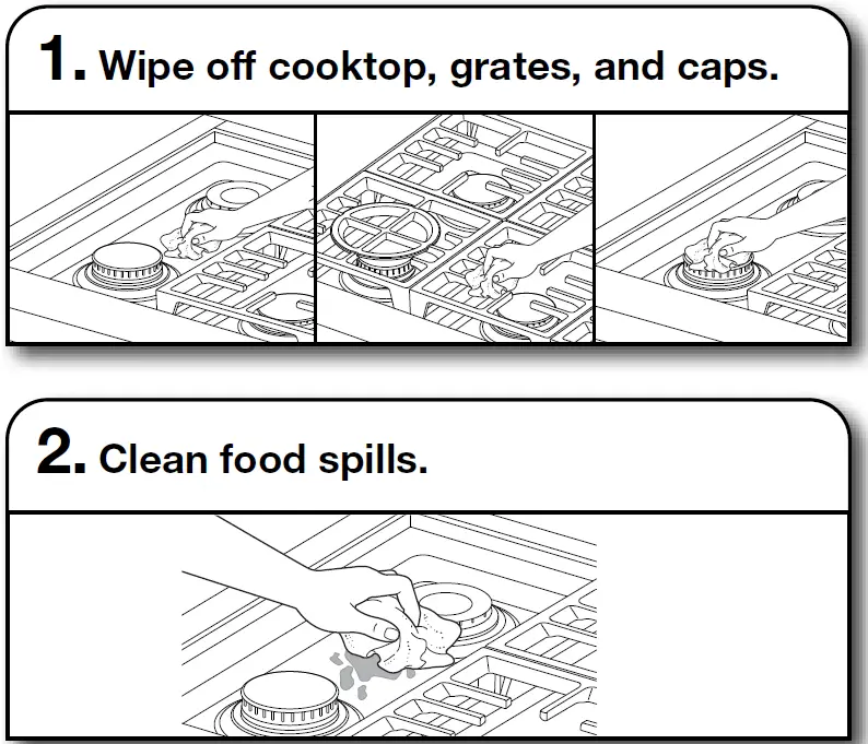 KitchenAid Commercial-Style 48 Inch Built-In Gas Cooktop with 6 Burners and Grid CARE AND CLEANING