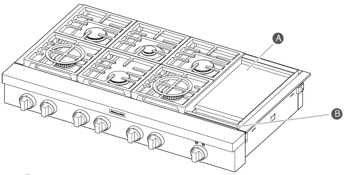 KitchenAid Commercial-Style 48 Inch Built-In Gas Cooktop with 6 Burners and Grid cooktop features 1