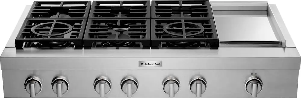 KitchenAid Commercial-Style 48 Inch Built-In Gas Cooktop with 6 Burners and Griddle