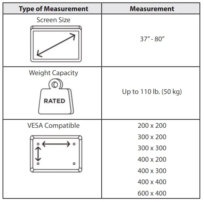 StarTech Display Mount for Stud-less Walls- Specifications