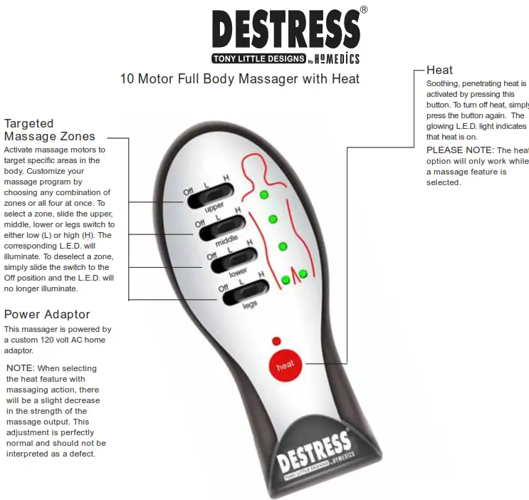 Homedics MM-P200TL 10 Motor Full Body Massager with Heat Instruction - Targeted Massage Zones
