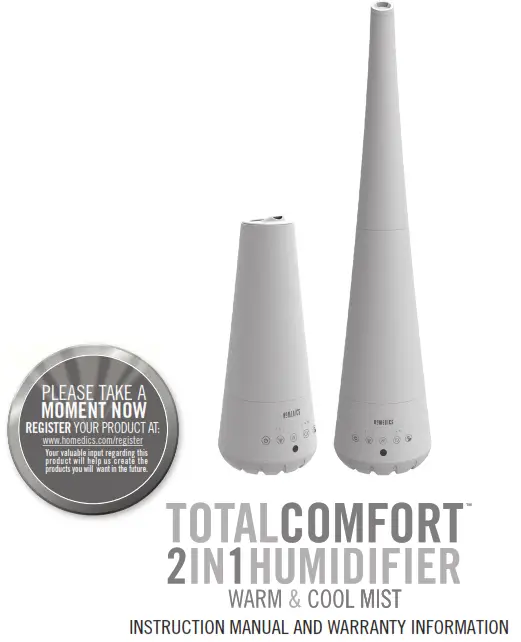 Homedics UHE-WM10 Total Comfort 2 in 1 Humidifier Warm and Cool Mist Instruction - Warm and Cool Mist