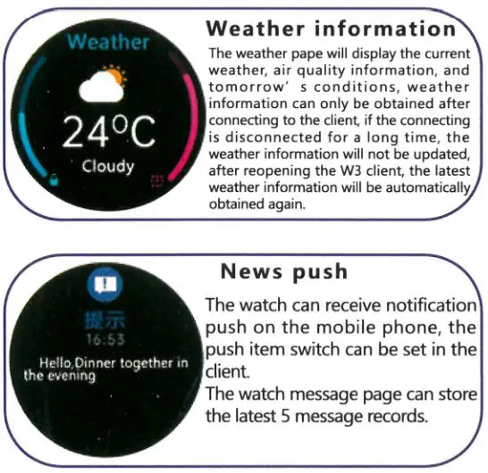 tekkiwear W3 Smartwatch User Manual - Watch Function introduction 4