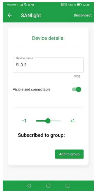 sanlight EVO Series Bluetooth Dimmer - Device details screen