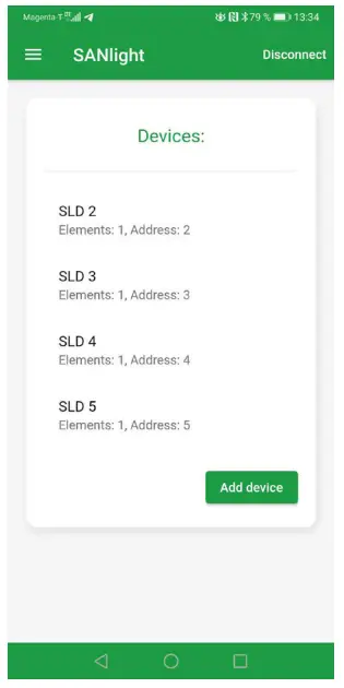 sanlight EVO Series Bluetooth Dimmer - Devices screen