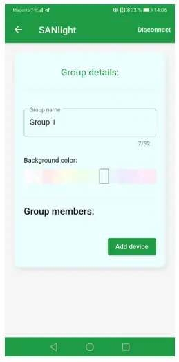 sanlight EVO Series Bluetooth Dimmer - Group details screenGroup details screen