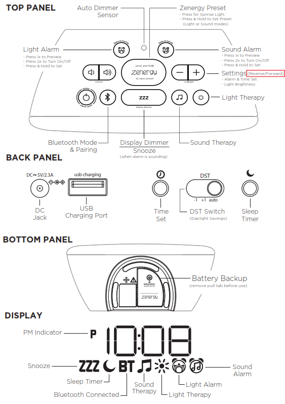 iHOME iZBT3 White Noise Machine with Sunrise Wake Up - TOP PANEL
