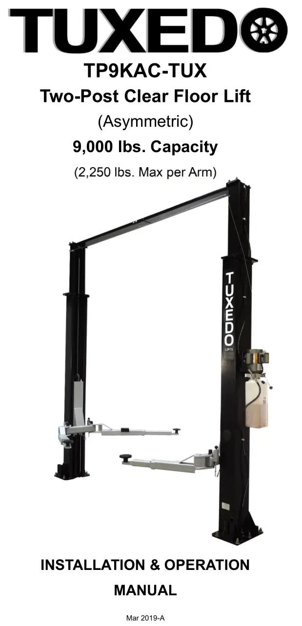 TUXED Two-Post Clear Floor Lift Installation Guide