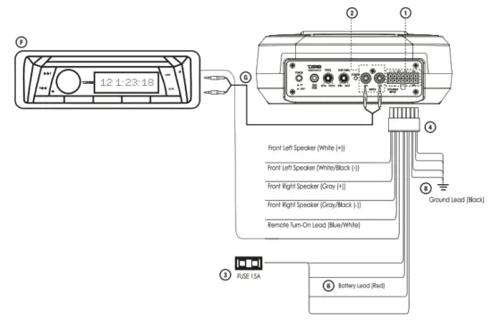 DS18 SQBASSx2 Under Seat Amplified Subwoofer - cables
