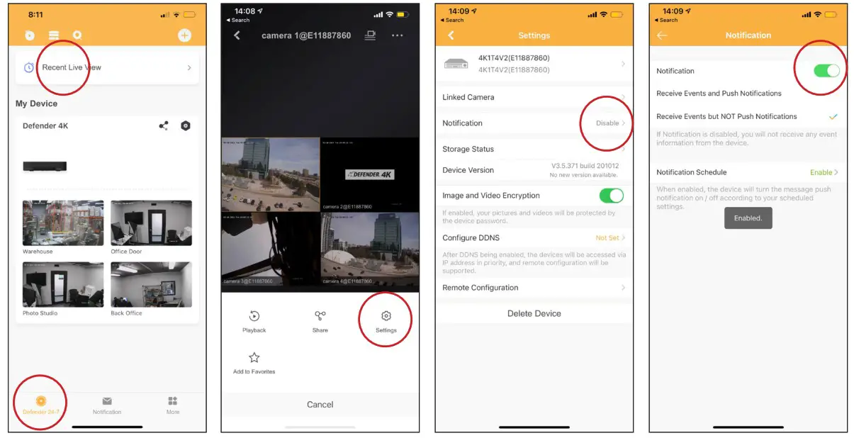 DEFENDER 4K1T4BX 4K Ultra HD Wired 4 Channel Security System with 4 Cameras - App Settings Continued