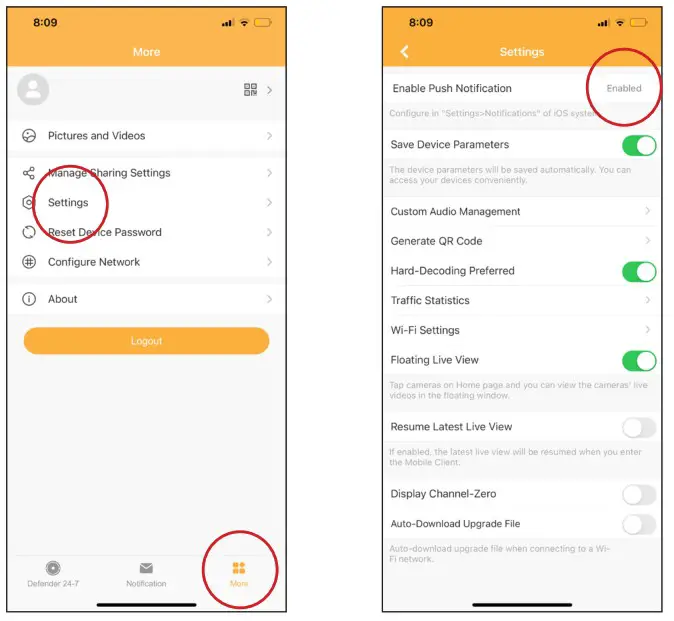 DEFENDER 4K1T4BX 4K Ultra HD Wired 4 Channel Security System with 4 Cameras - App Settings