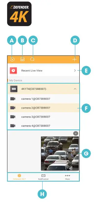 DEFENDER 4K1T4BX 4K Ultra HD Wired 4 Channel Security System with 4 Cameras - MAIN SCREEN