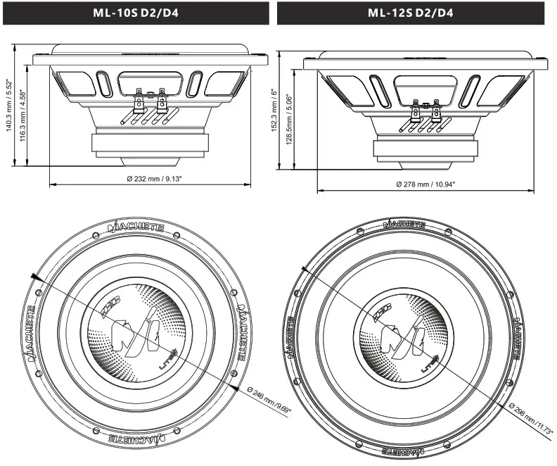 Deaf Bonce ML 10S DS D4 Machete Series Subwoofer - Eimensions 1