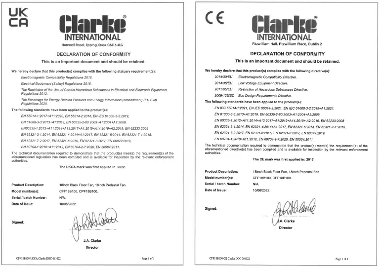 DECLARATION OF CONFORMITY