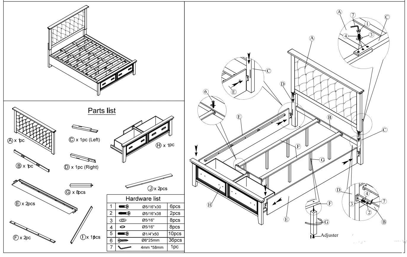 Best Quality Furniture SAN-CK4 Sandy 4 Piece Cappuccino California King Platform Storage Bedroom Set-1
