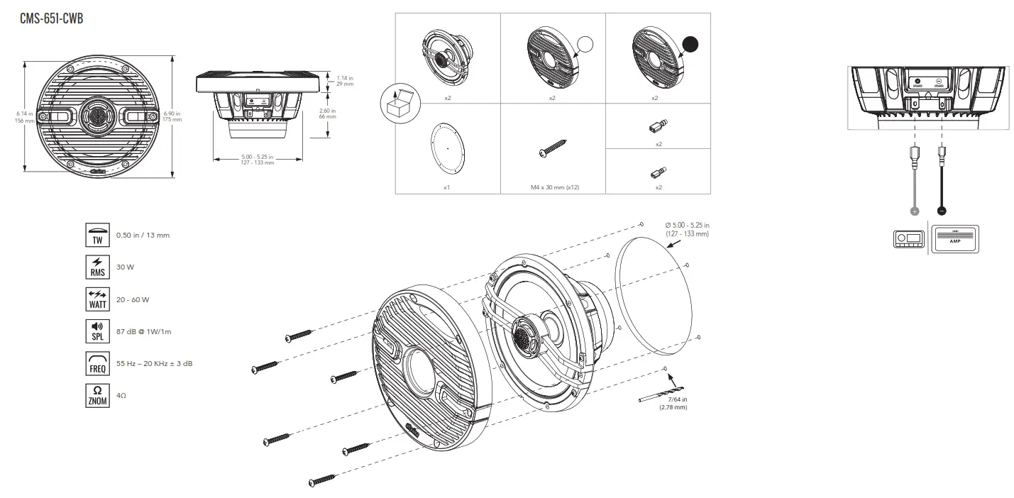 clarion CMS 651 CWB Two 6 50 Inch 165 mm Marine Coaxial Loudspeakers with White and Black Classic Grilles Fig