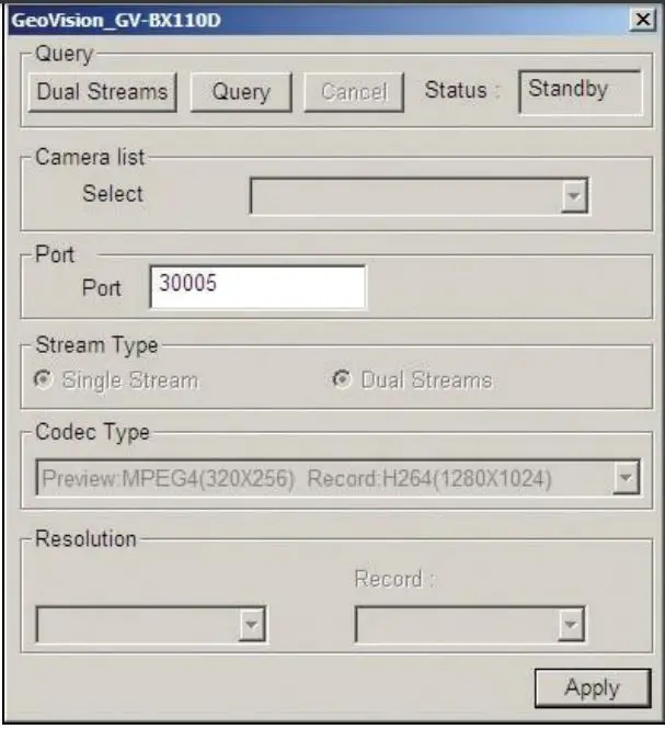 GeoVision GV-NVR - a camera brand and device from the drop-down list