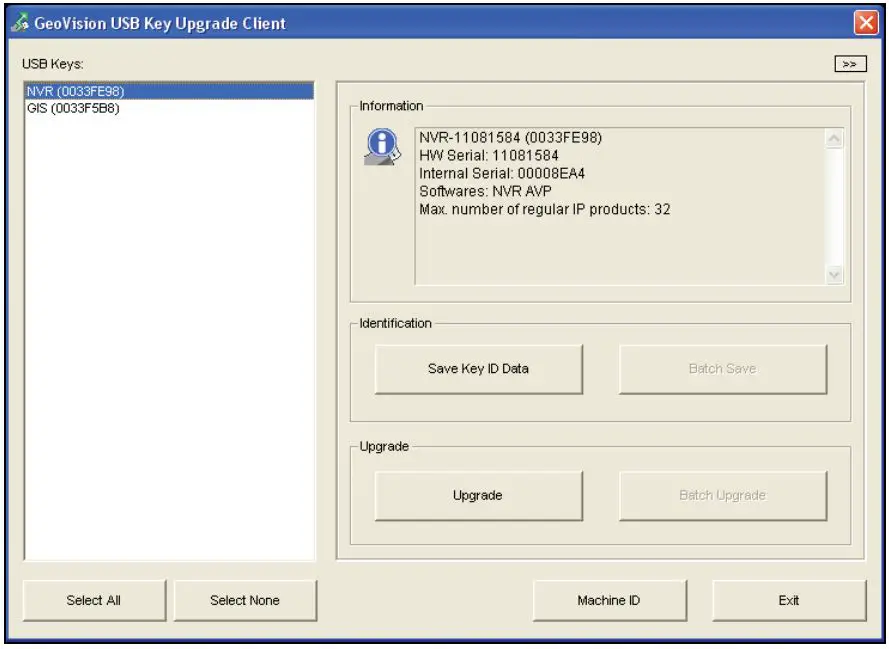 GeoVision GV-NVR - double-click GVU sbKey Up Client