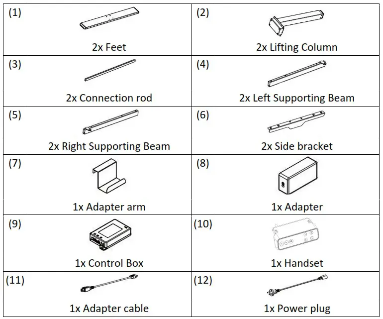 DIGITUS DA 90430 Series Electrically Height Adjustable Desk Frame - Component list