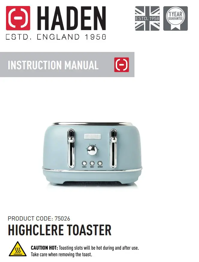 HADEN B084ZS6NM9 Highclere Toaster Instruction Manual
