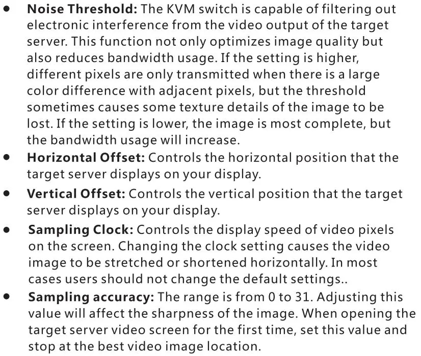 AliExpress MT-9108UP 8-port IP remote control computer KVM switch OSD menu rack 9108UP User Manual - Noise Threshold