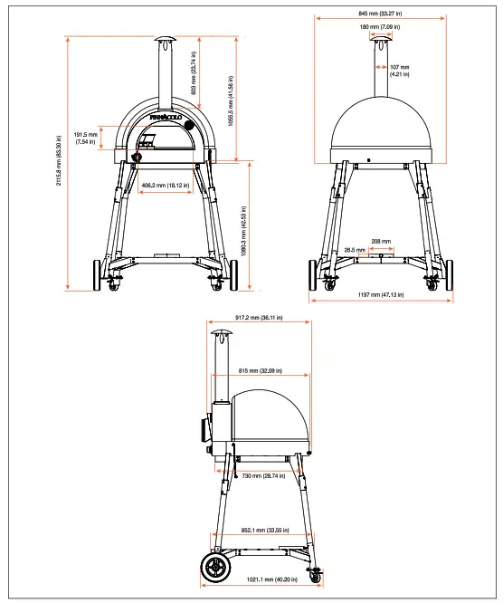 PINNACOLO PPO-8-08 Thermal Clay Gas Powered Oven - DIMENSIONS