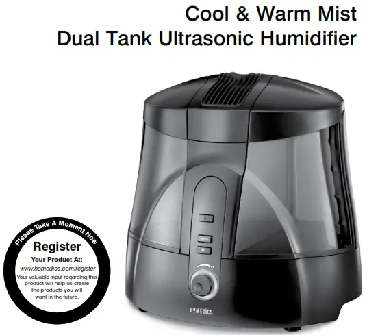 Homedics UHE-WM65 Cool and Warm Mist Dual Tank Ultrasonic Humidifier - Dual Tank Ultrasonic