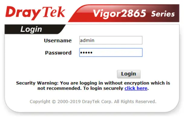 DrayTek Vigor2865 Series 35b Security Firewall Router -Open a web