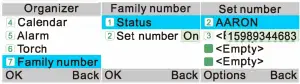 Speed dial/Family numbers