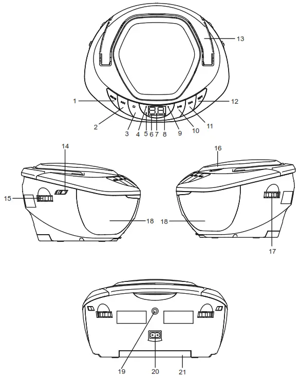 JENSEN CD 475 Portable CD Player with AM and FM Stereo Radio - location of controls