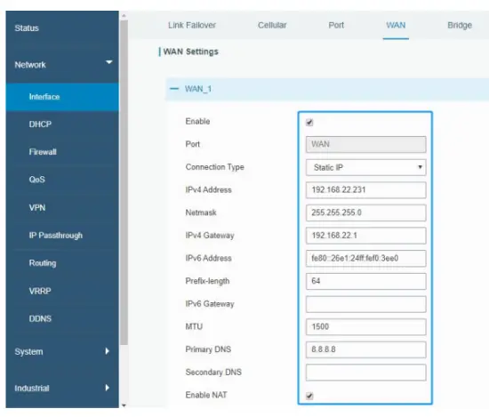 Ethernet WAN Configuration