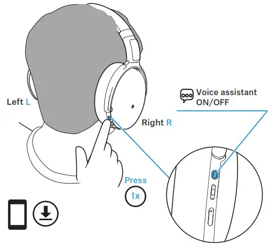 sennheiser HD 458BT Wireless Noise Cancelling headPhone - Activating deactivating the voice assistant