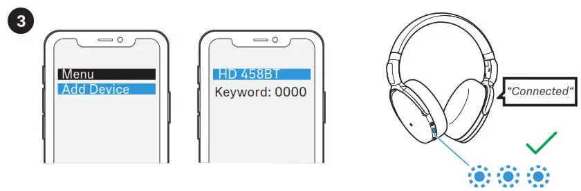 sennheiser HD 458BT Wireless Noise Cancelling headPhone - Pairing and connecting to a Bluetooth device 3