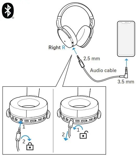 sennheiser HD 458BT Wireless Noise Cancelling headPhone - Using the audio cable